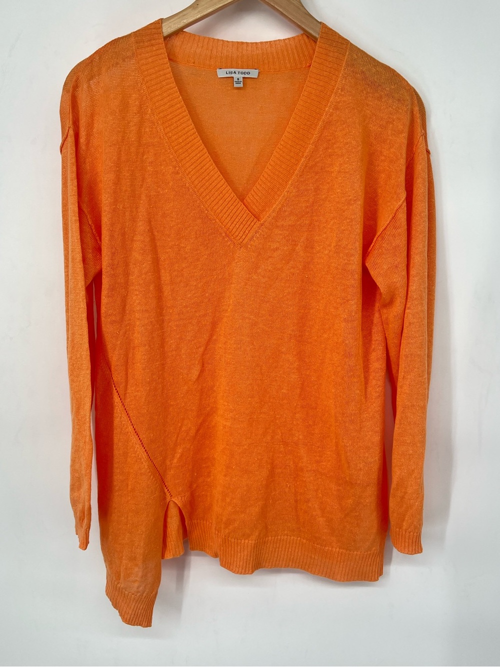 Lisa Todd V-Neck Linen Sweater in Orange Sz Small
